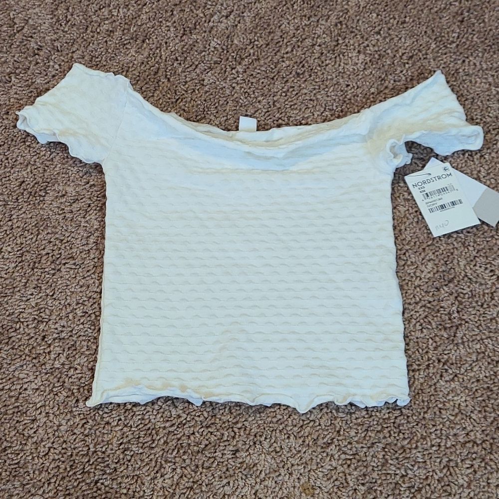 BP Blue Ivory off shoulder crop top